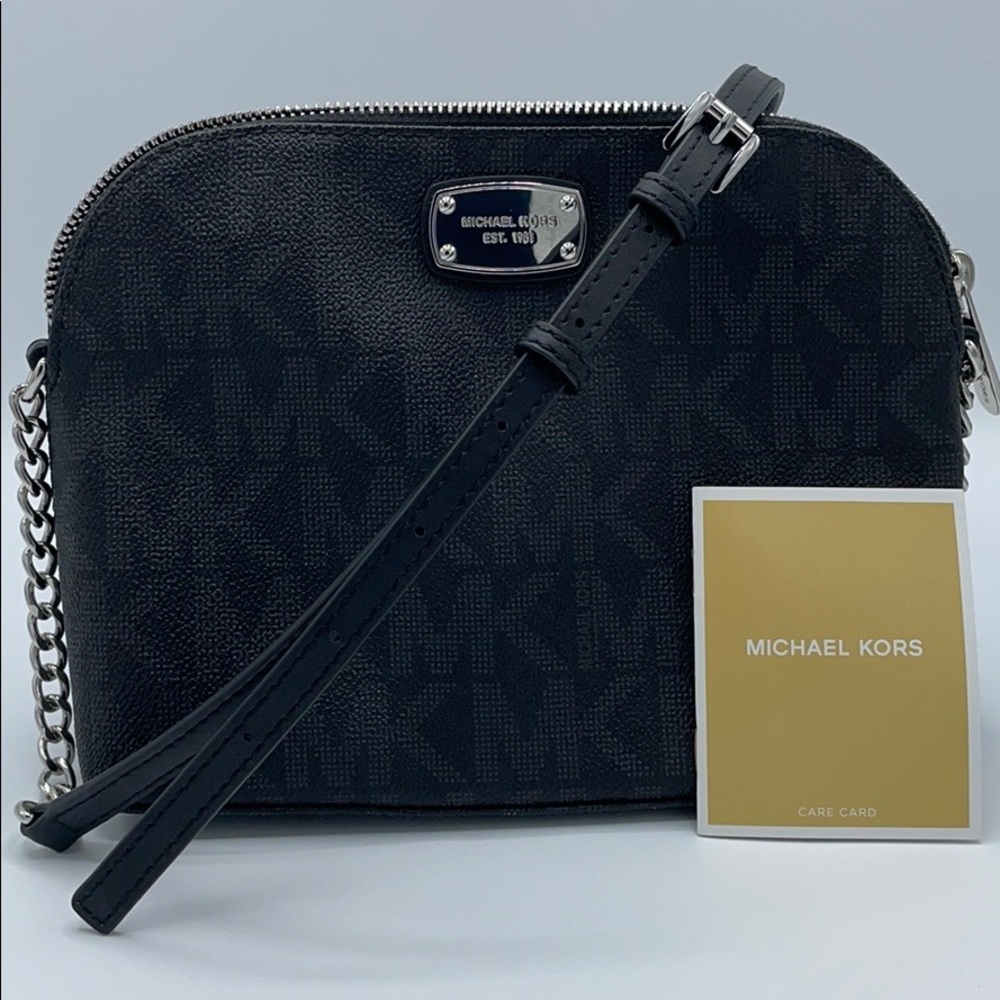 Michael Kors Black/Gray Small Dome crossbody bag.